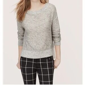 Ann‎ Taylor LOFT Gray 100% Cotton Marled Knit Bateau Sweater sz M NWT NEW